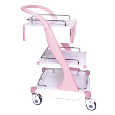 ABS Alüminyum Alaşımlı Çerçeve Pembe Üç katmanlı Hastane Tedavi Arabası